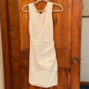 Yigel Azroel Ivory Sleeveless Double V-Neck Dress Asymmetrical Soft Drape Size 4